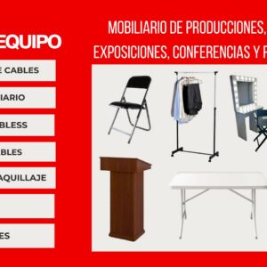 Mobiliario profesional para filmaciones, eventos, exposiciones y conferencias